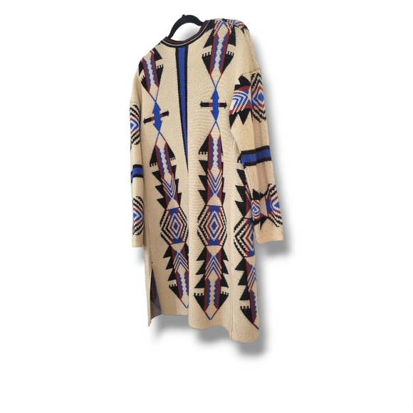 🌿GeeGee Women's Small/Medium Longsleeve Acrylic Aztec Tan Split Hem Cardigan - Picture 10 of 14